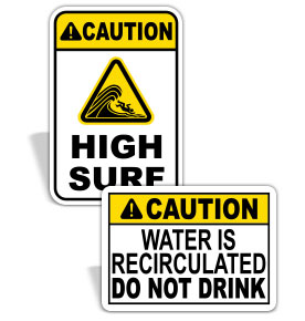 Caution Swimming Pool and Beach Signs