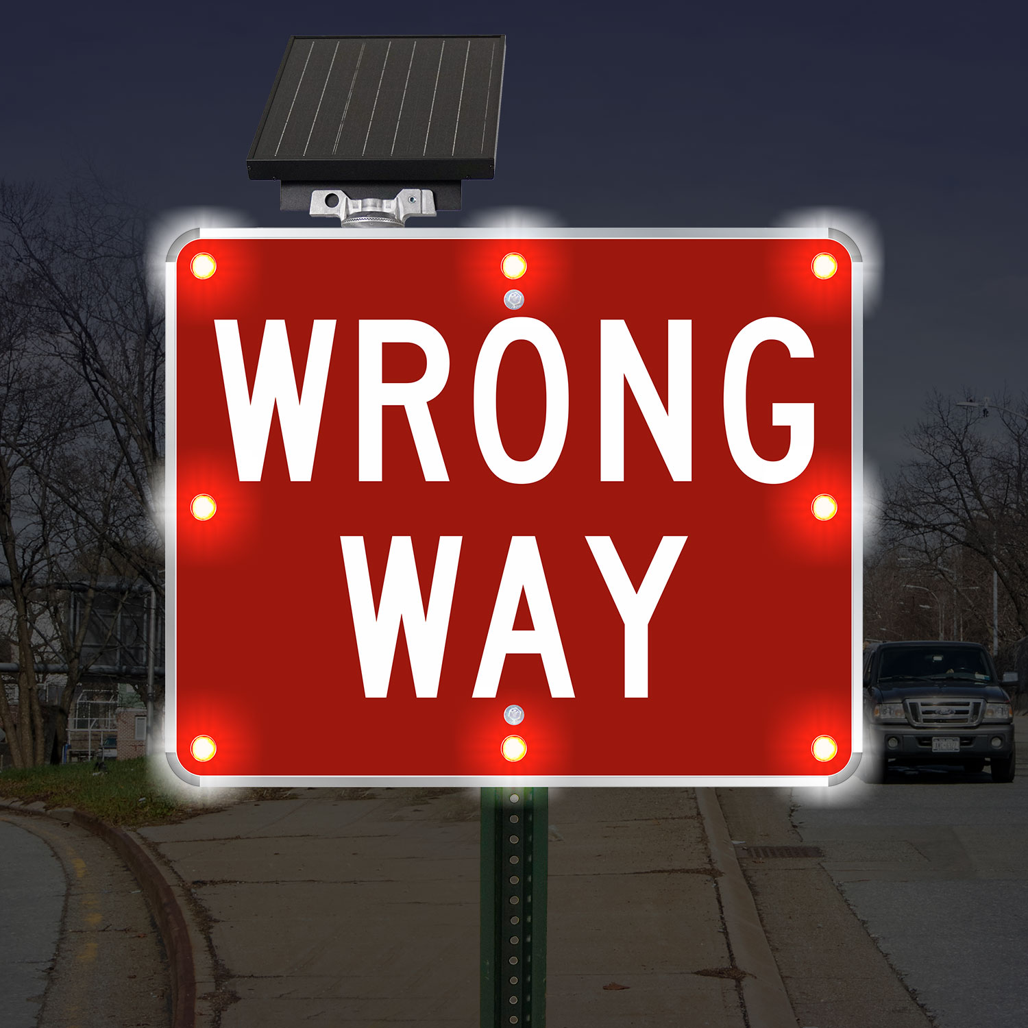 LED Solar Wrong Way Sign