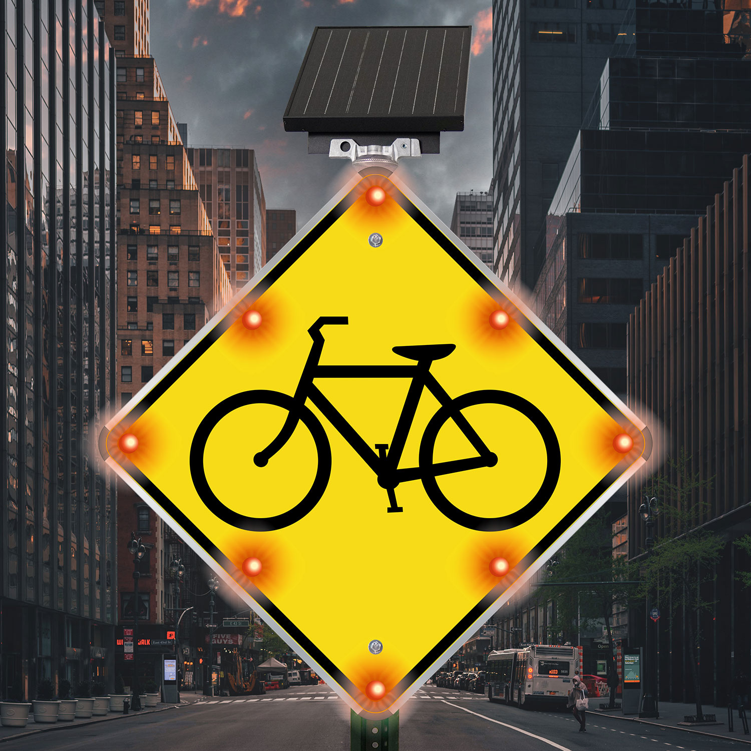 LED Solar Bicycle Traffic Warning Sign