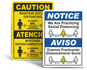 Bilingual Social Distancing Signs