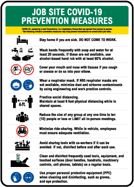 Job Site COVID-19 Prevention Measures Sign