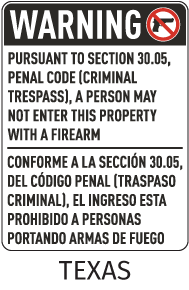 Bilingual Texas 30.05 No Firearms Allowed Sign