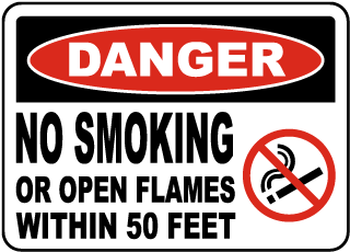 Danger No Smoking Within 50 Feet Sign