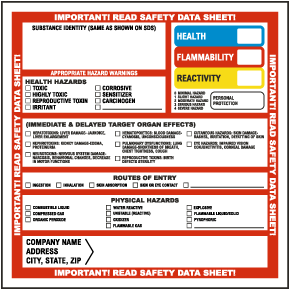 Hazcom Substance Identity Safety Data Sheet Label