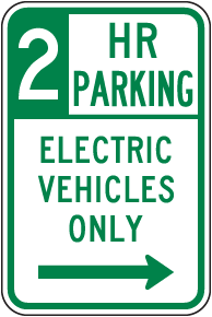 2 HR Parking Electric Vehicles Sign (Right Arrow)