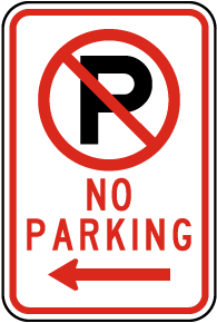 No Parking (Left Arrow) Sign