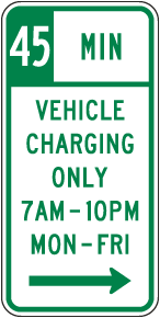 45 Min Vehicle Charging Only Sign