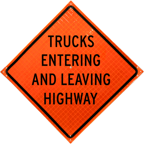 Trucks Entering and Leaving Highway Roll-Up Sign