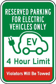 Reserved Parking For Electric Vehicles 4 Hour Limit Sign