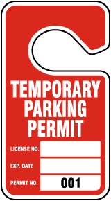 Temporary Parking Permit Tag
